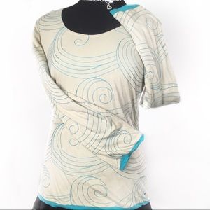 NWT Tori Richard tan/blue long sleeve top-L